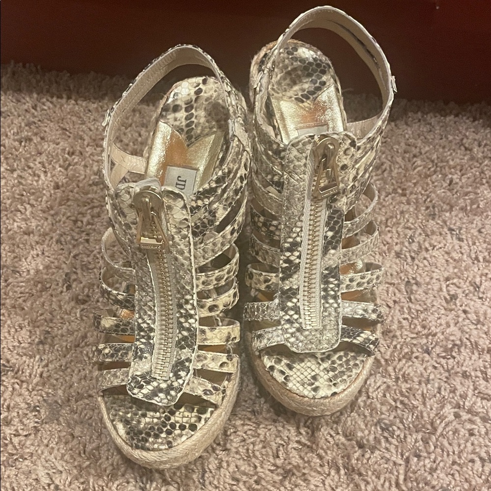 Jimmy Choo Snakeskin Wedge Sandals Size 37
